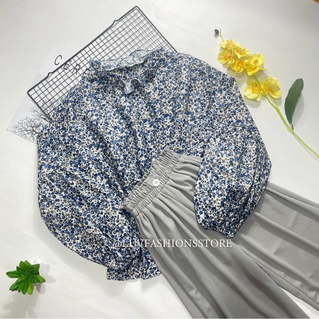 IL - SETELAN BLOUSE MOTIF FLORAL TERBARU / SET KULOT KANCING CREPE ATASAN BLOUSE WANITA