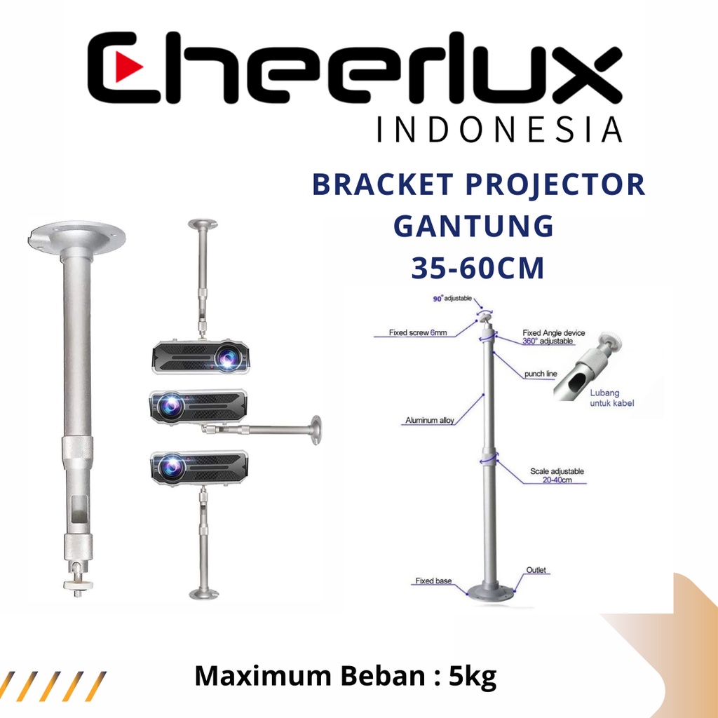 Tiang Proyektor Gantung Universal | Bracket Proyektor Gantung | Tiang Plafon Proyektor 35-60cm