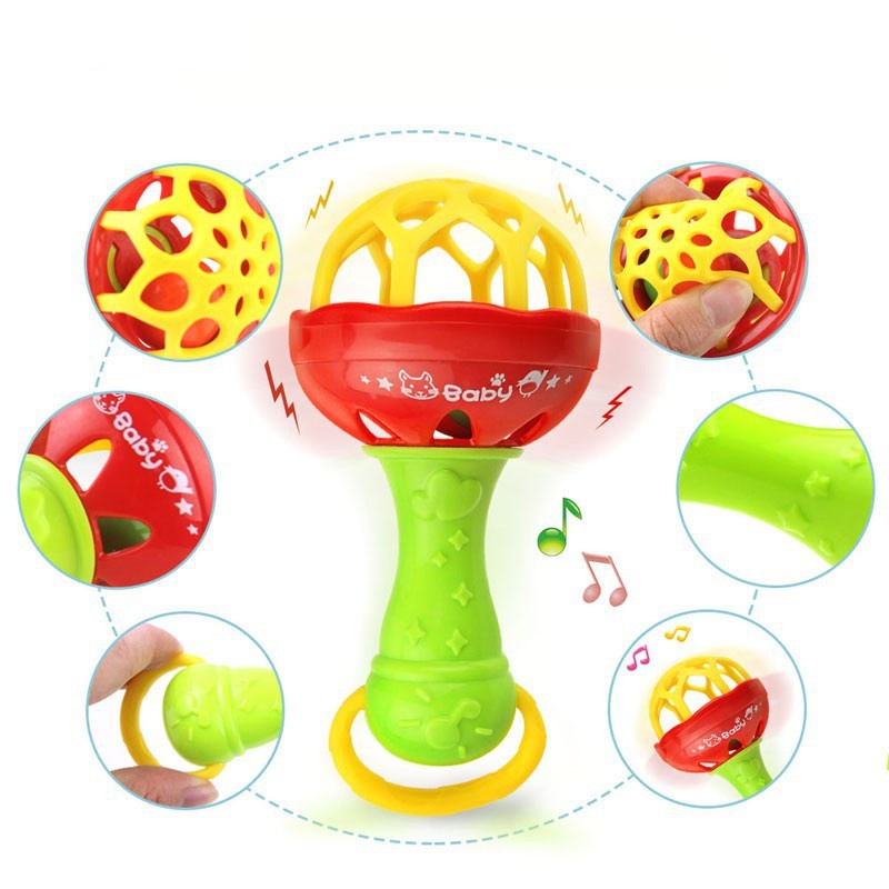 MMM Mainan Kerincingan Rattle Genggam Bola Bayi teether rattle stick Rattle Toy Single mainan gigitan bayi BPA FREE