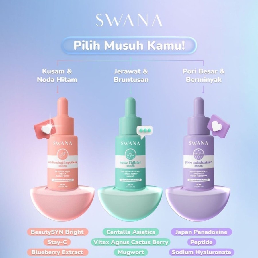 Swana face serum 20ml whitening anti acne poreless perawatan wajah glo