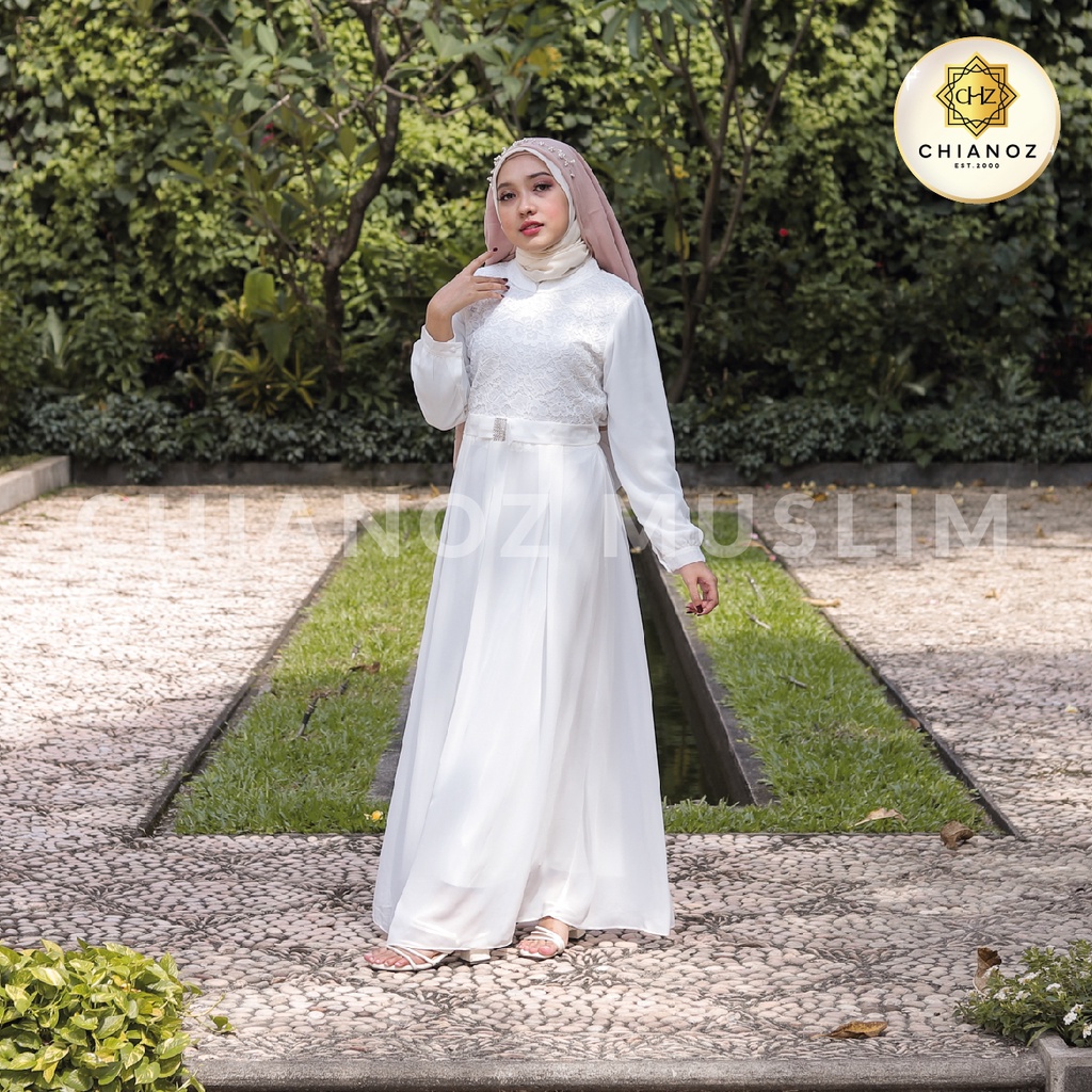 CHIANOZ Gamis Hitam Mewah Riana Dress Brukat Renda Baju Lebaran Umroh Haji Manasik Pesta Akad 320 312