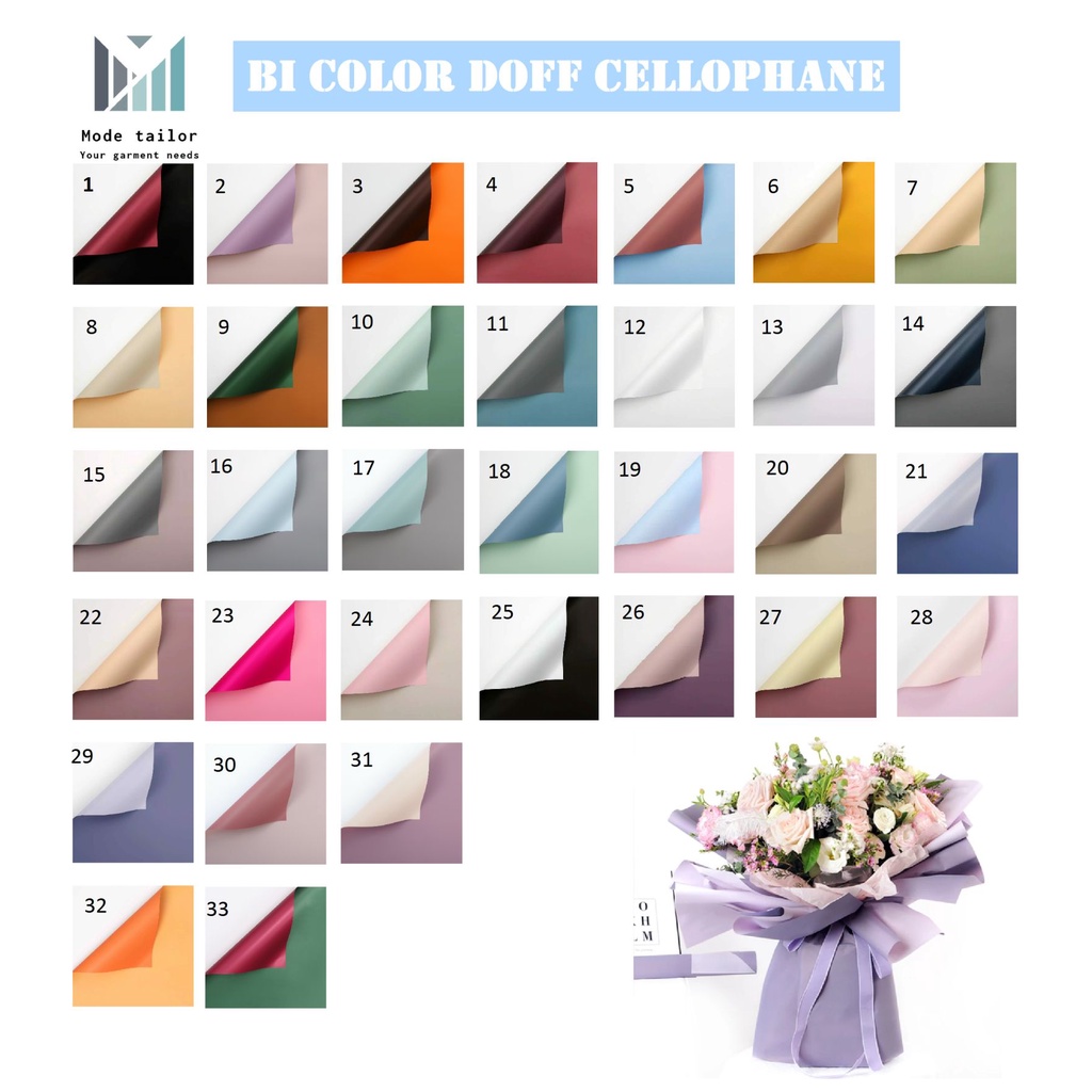 

Pack (20 lbr) Flower Wrapping Bi Color Doff Cellophane / Kertas Buket / Kertas Bunga