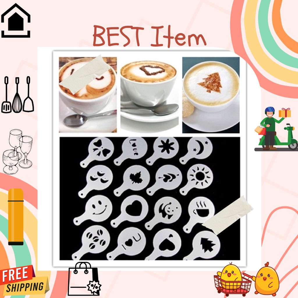 

cetakan foam latte art 1 pack isi 16 biji/cetakan desai kopi art latte cantik