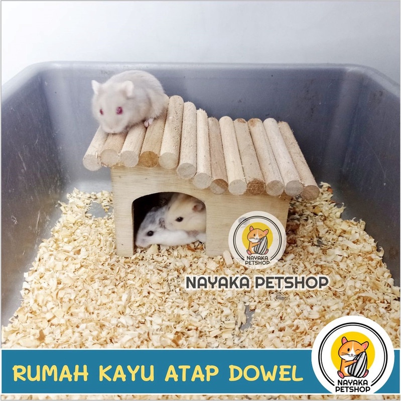 Rumah Kayu Hamster Atap Dowel Kandang Tupai Wooden Home House Sarang Hewan