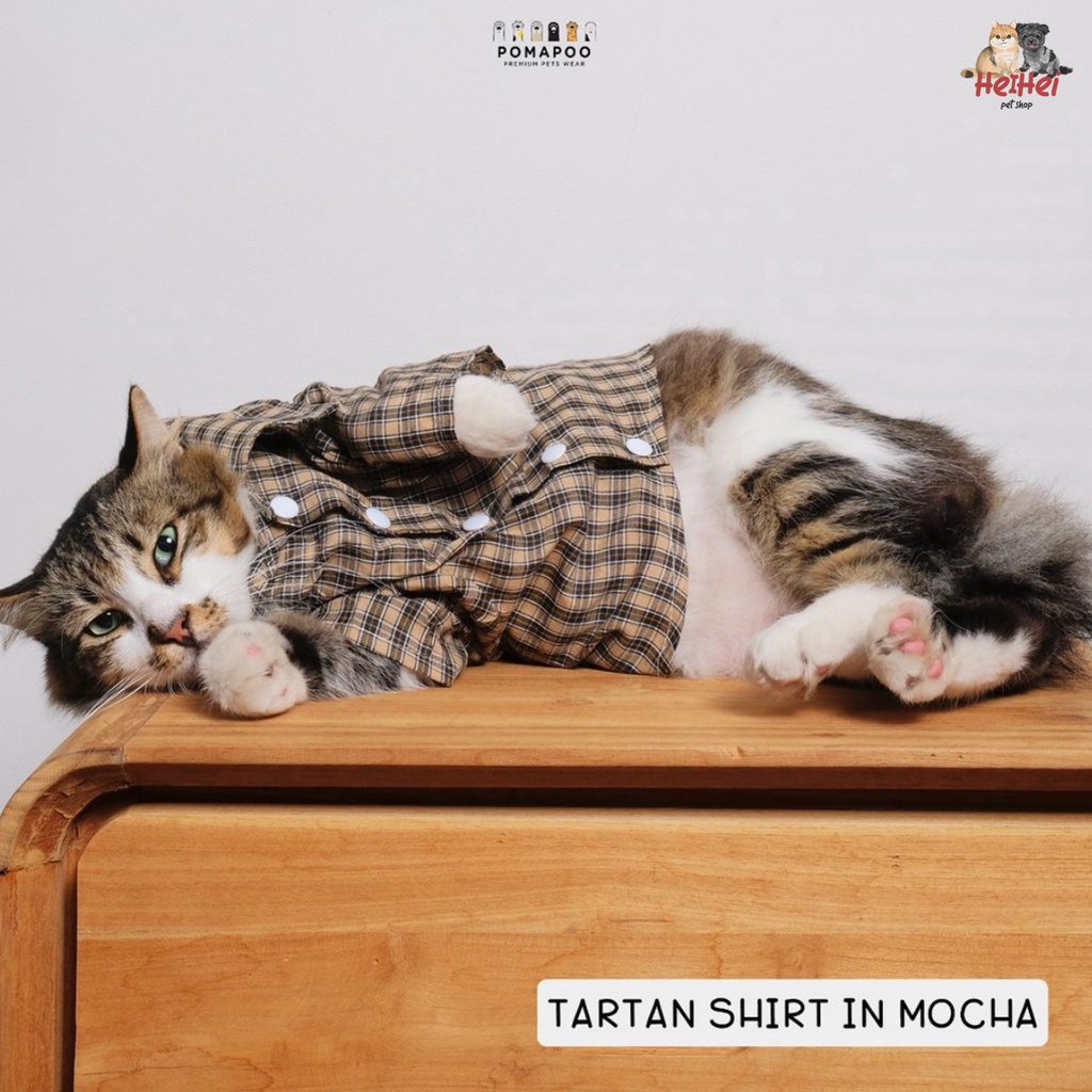 Pomapoo Kemeja Tartan - Baju Pakaian Kemeja Kucing Anjing Pet Clothing