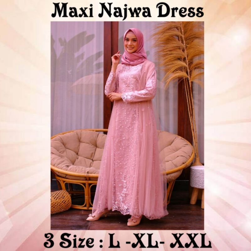 PAKAIAN MUSLIM WANITA BUSUI MODEL TERBARU KEKINIAN/MAXI NAJWA DRESS 3 SIZE L- XL-XXL/MATT MOSCREPE MIX BROKAT MUTIARA DAN TILLE TUTU/FASHION MUSLIM WANITA TERBARU KEKINIAN VIRAL/GOOD QUALITY