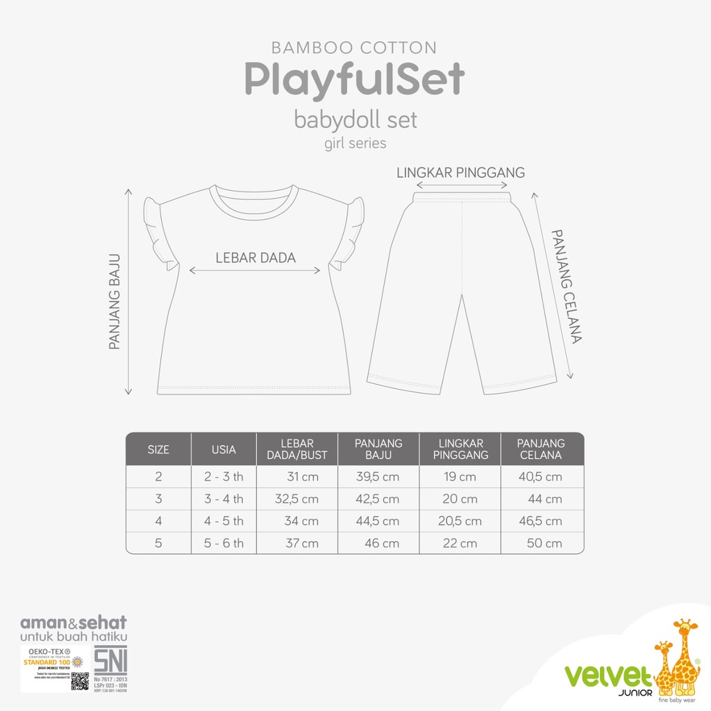 VELVET JUNIOR PLAYSET PLAYFULL SET BAMBOO COTTON TEE &amp; SHORTS SET / RUFFLE TEE &amp; SHORTS SET SETELAN BAJU PENDEK ANAK LAKI-LAKI DAN PEREMPUAN