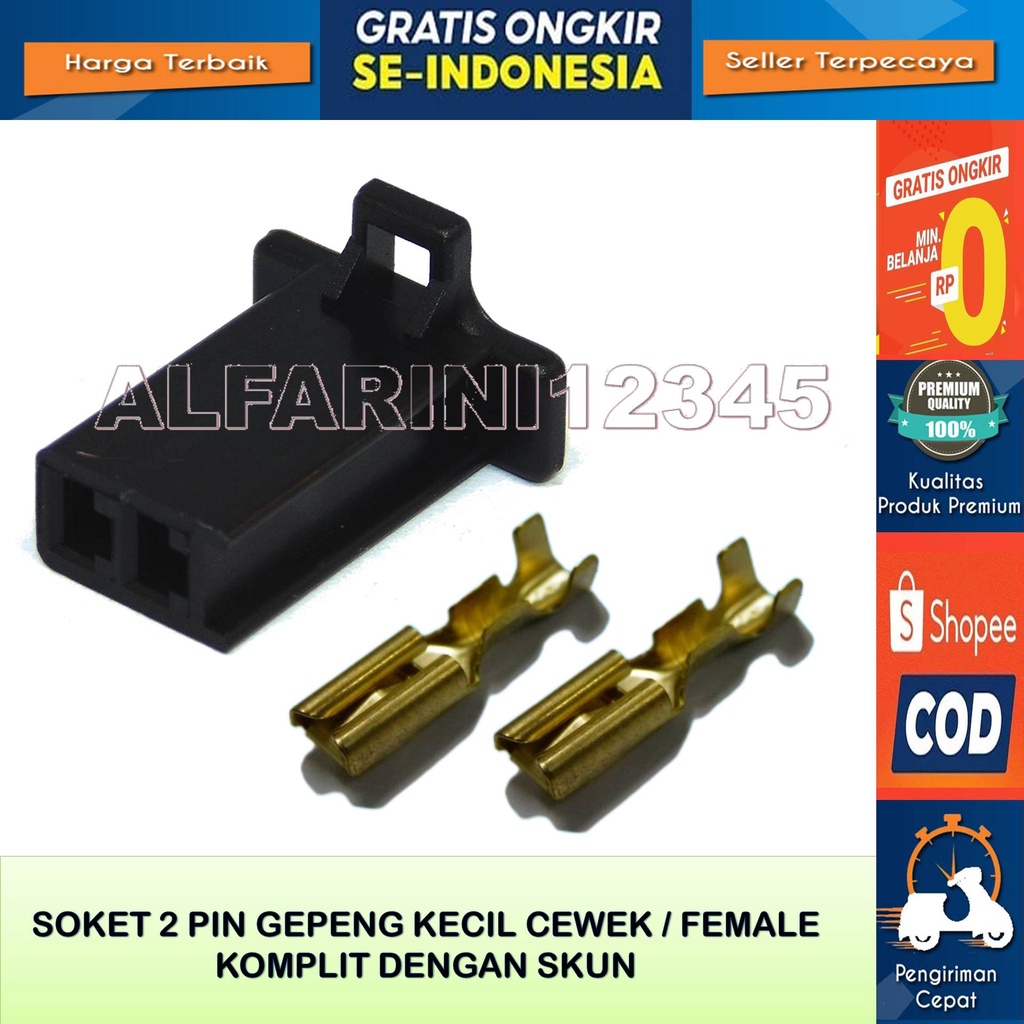 Soket Kabel Gepeng 2 Pin kecil Cewe Female Original Komplit Dengan Skun Warna Hitam Bahan Nylon Taha