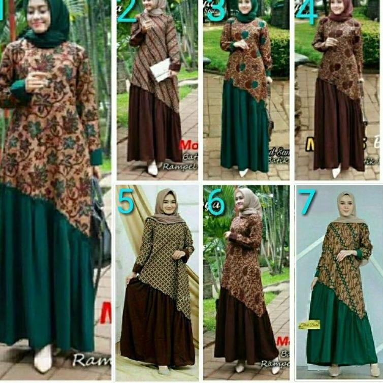 TERLARIS gamis batik baju batik muslimah batik kombinasi ⠀⠀⠀⠀