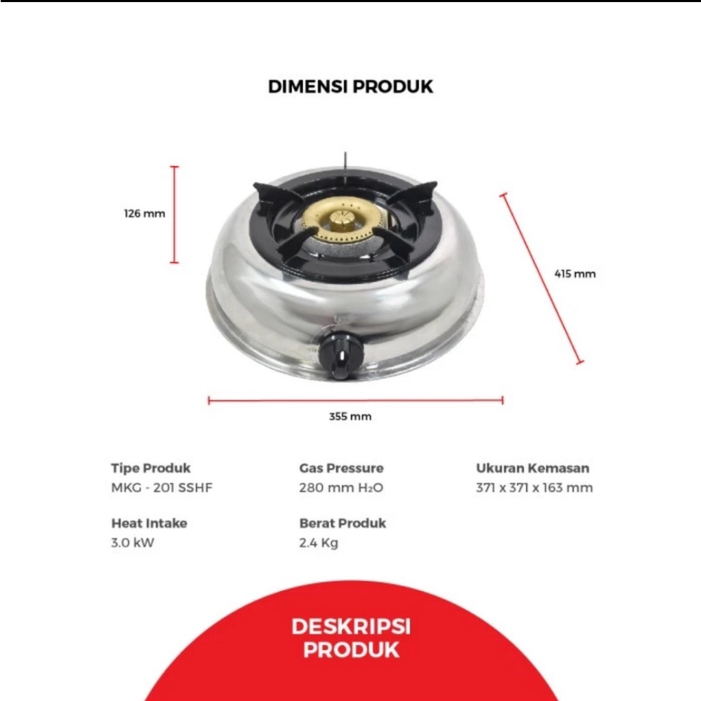 MASPION MKG-201SSHF Kompor Gas 1 Tungku