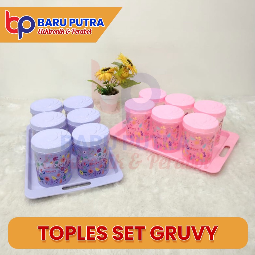 Set Toples 7 in 1 (6 Toples + 1 Nampan) Nagamy M / Gruvy Tempat / Wadah Penyimpanan Kue / Snack