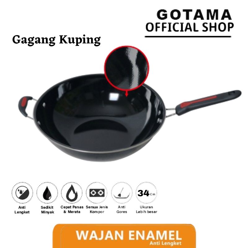 Gotama Wajan Teflon Enamel Tahan Api Dan Tidak Lengket Penggorengan Kuali Kompor Induksi Guping-Kuping