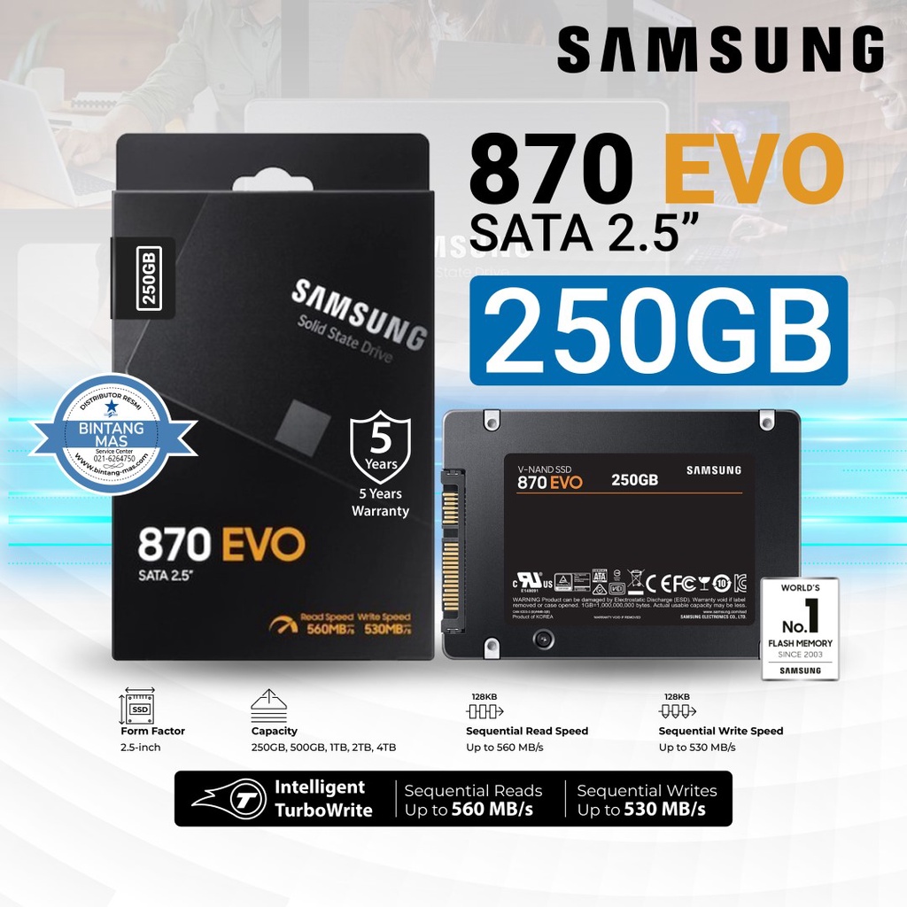 SSD SAMSUNG 870 EVO 250GB SATA III 2.5&quot; - GARANSI RESMI