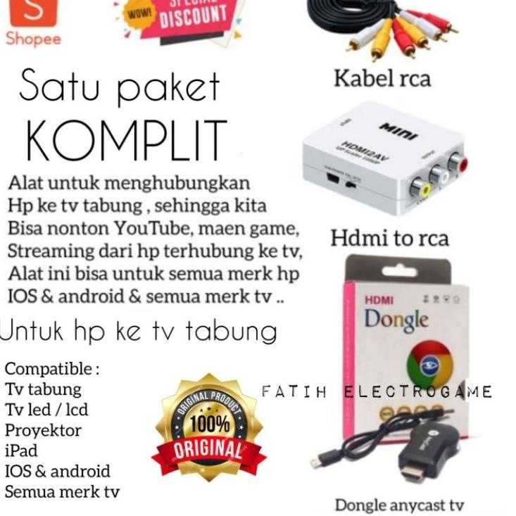 Produk Terlaris PAKET LENGKAP ANYCAST DONGLE SCREEN MIRRORING HP KE TV TABUNG / SATU PAKET ALAT UNTU