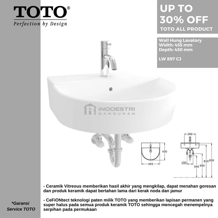 Terlaris Wastafel Toto Lw 897 Cj / Wastafel Gantung Toto (Body Only)