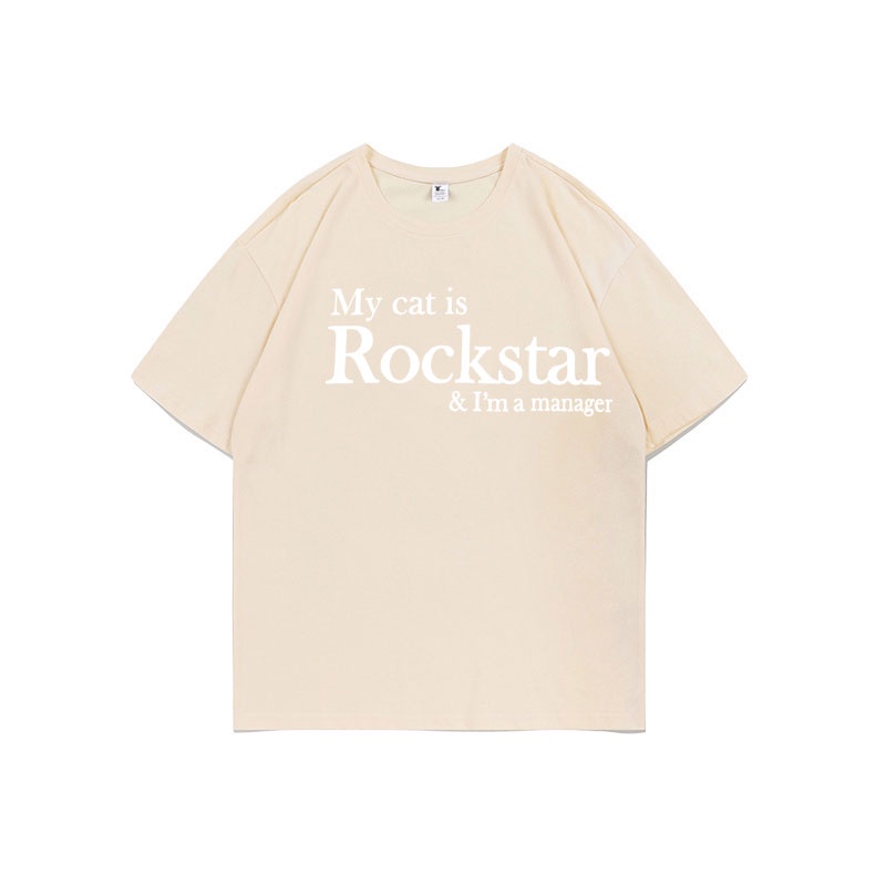 XIAOZHAINV Kaos Atasan Wanita My Cat Is Rockstar Pattern Lengan Pendek A0904