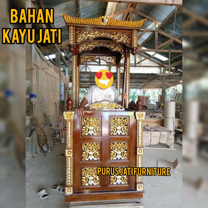 PJ1 Mimbar Masjid Ukir Gebyok Bahan Kayu Jati Model Atap Kubah Terbaru - BELUM FINISHING