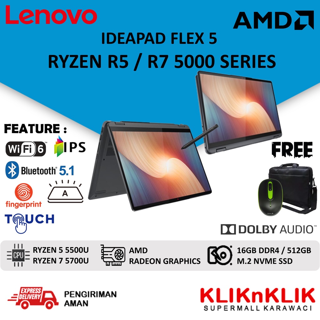 Lenovo Flex 5 Ryzen 7 5700U RAM 16GB 512GB SSD TOUCHSCREEN WIN11 HOME GRAPHITE GREY