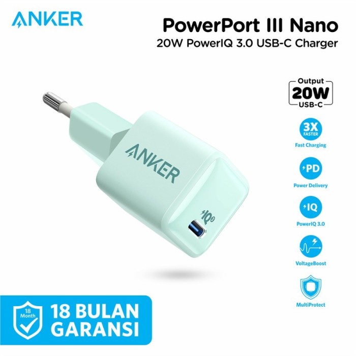 Anker Adaptor PowerPort III Nano 20W USB-C PD iPhone Fast Charge A2633