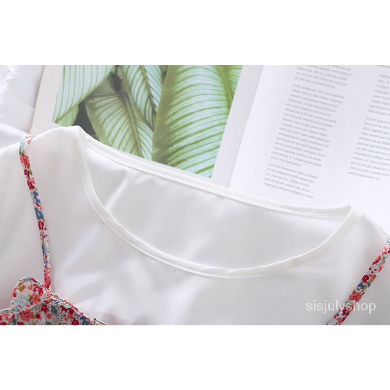 [✅BISA COD] #Sisjuly# Atasan wanita / baru palsu dua potong bunga leher bulat pinggang lengan pendek