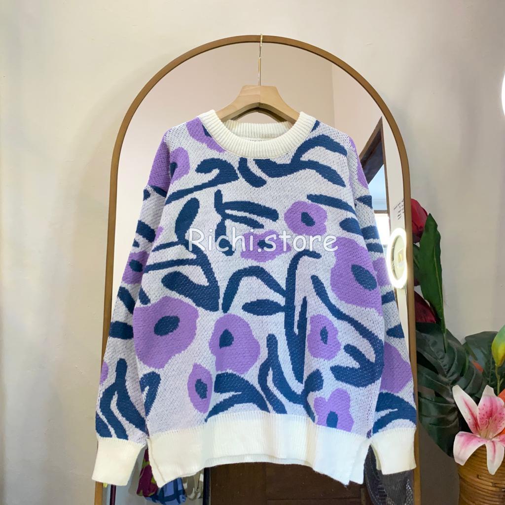 LUNA SWEATER RAJUT MOTIF BUNGA TERBARU