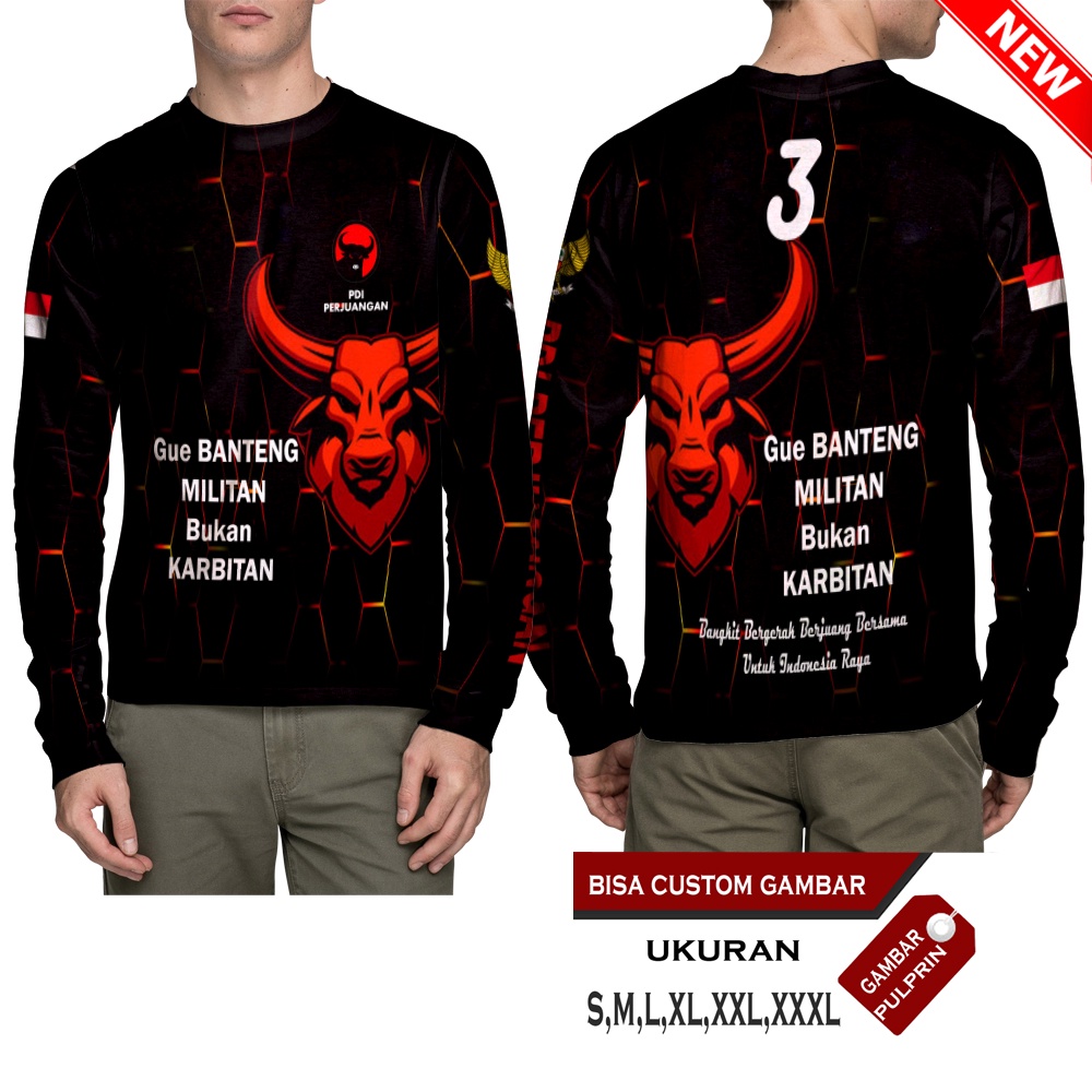 KAOS BAJU PARTAI PDIP PERJUANGAN BANTENG BULLD TERBARU 3D Jersey Kaos Pria/Kaos Wanita/Kaos Anak/Jak