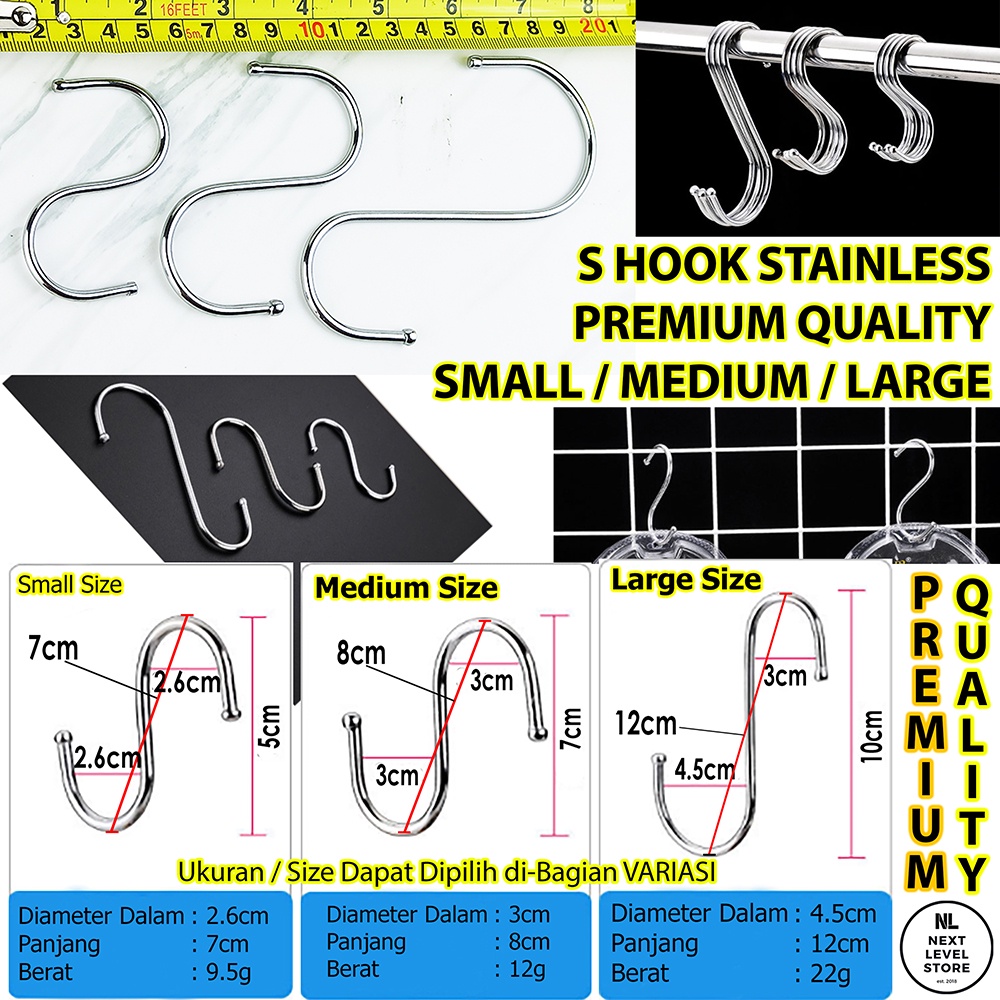 S Hook Stainless Gantungan Serbaguna Cantolan Hanger Pengait Dapur - ADA 3 SIZE