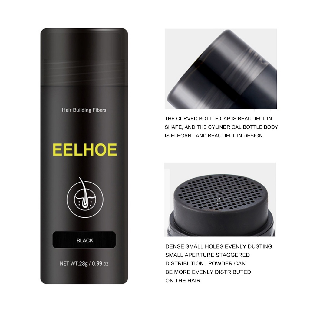 COD EELHOE Hair Building Fibers 28gr For Men And Women - Fibers Melebatkan Rambut Penebal Rambut Untuk Rambut Tipis [Hitam / Dark Brown]
