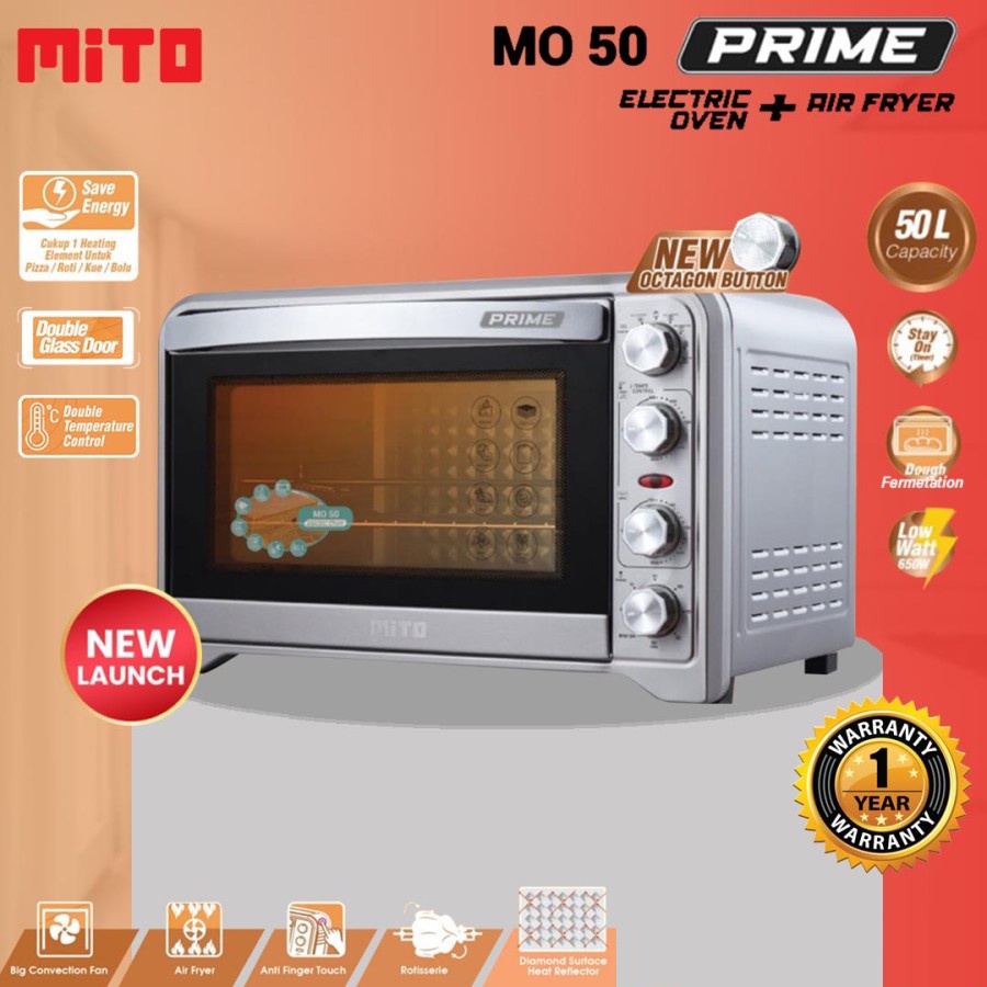 Mito Oven Listrik dan Air Fryer Jumbo MO 50 Prime 2 in 1 Kapasitas 50 Liter