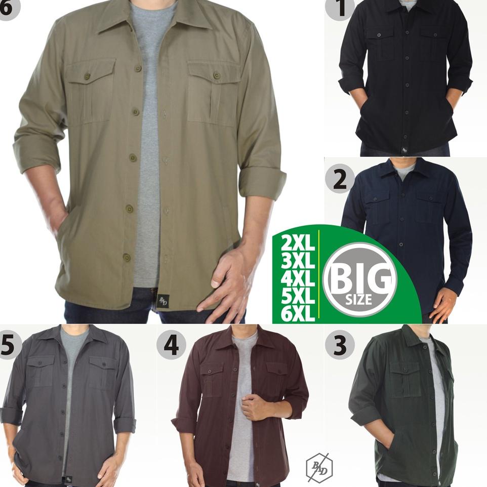 PALING DIMINATI Kemeja Parka Semi Jaket Lengan Panjang Pria Big Size Jumbo Casual Kerja Cowok Katun 