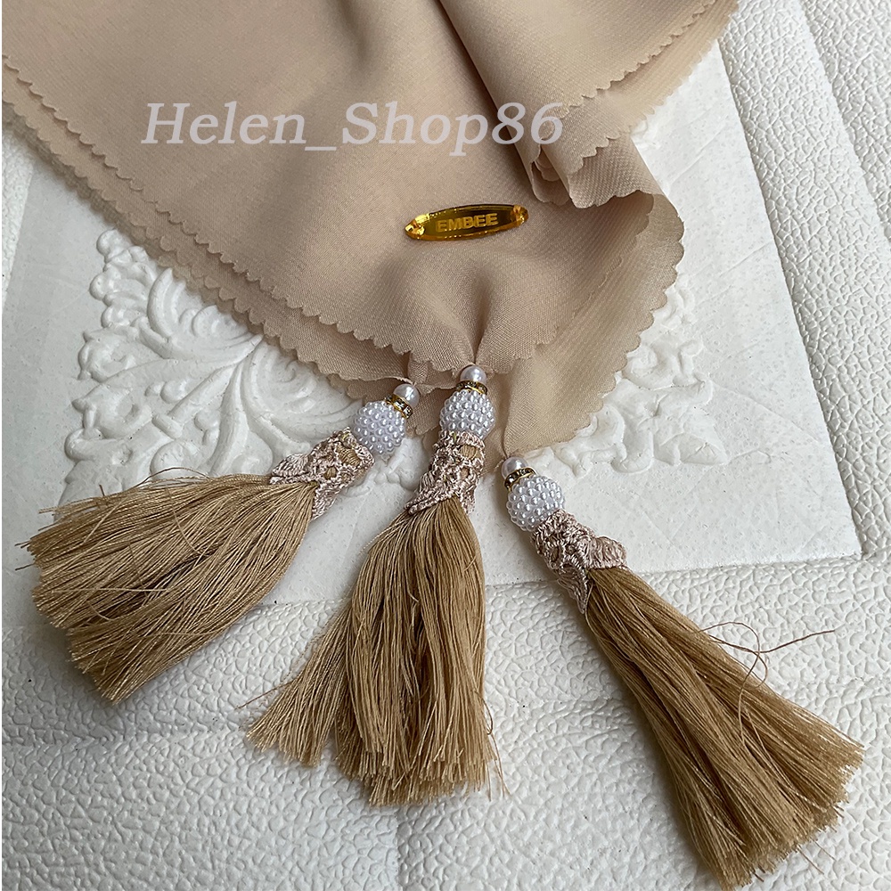 helen_shop86 Hijab Segiempat Polos Pom Pom Jilbab Tasel Lasercut Kerudung Tassel Krudung Bella Square Jambul