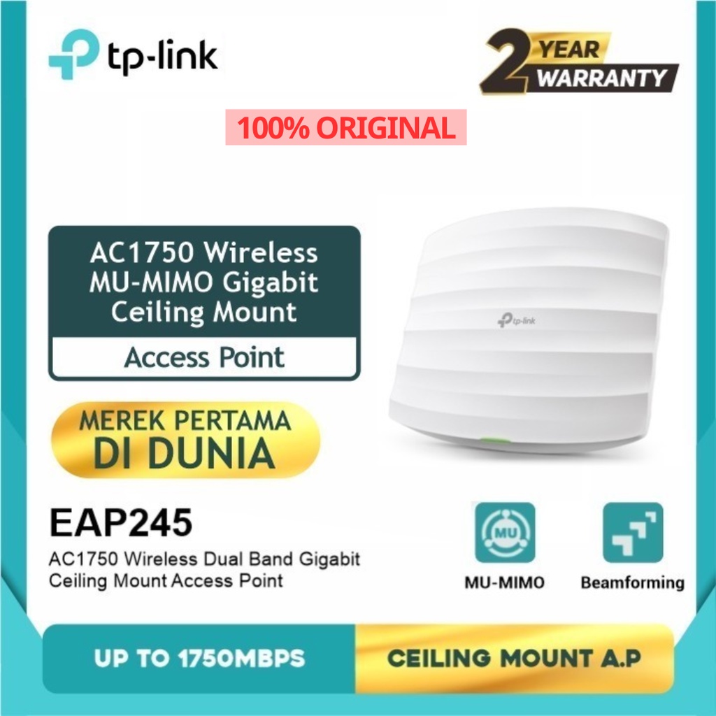 TPLink EAP245 AC1750 Wireless Dual Band Gigabit Ceiling Mount Access