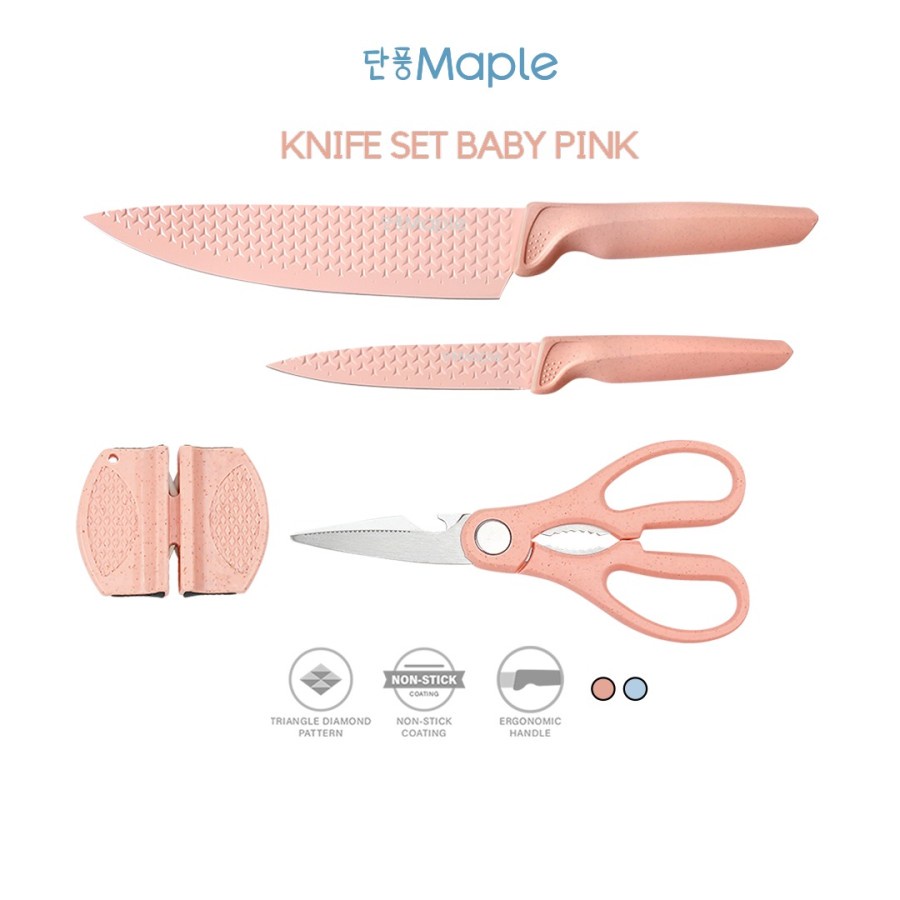 MAPLE Pisau Dapur Set 4in1 - Kitchen Knife Set 4in1- PINK BERGARANSI