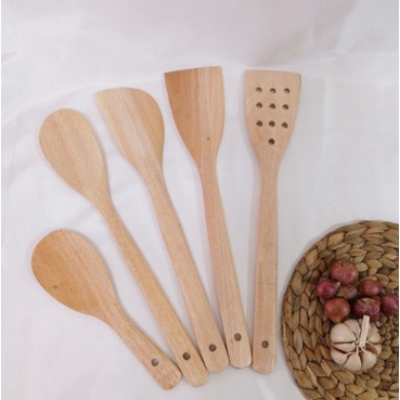 camarryese Spatula Kayu / Sutil / Sodet 1 Set Isi 5pcs Kayu Mahoni 1 Set isi 5 Peralatan Masak Kayu 