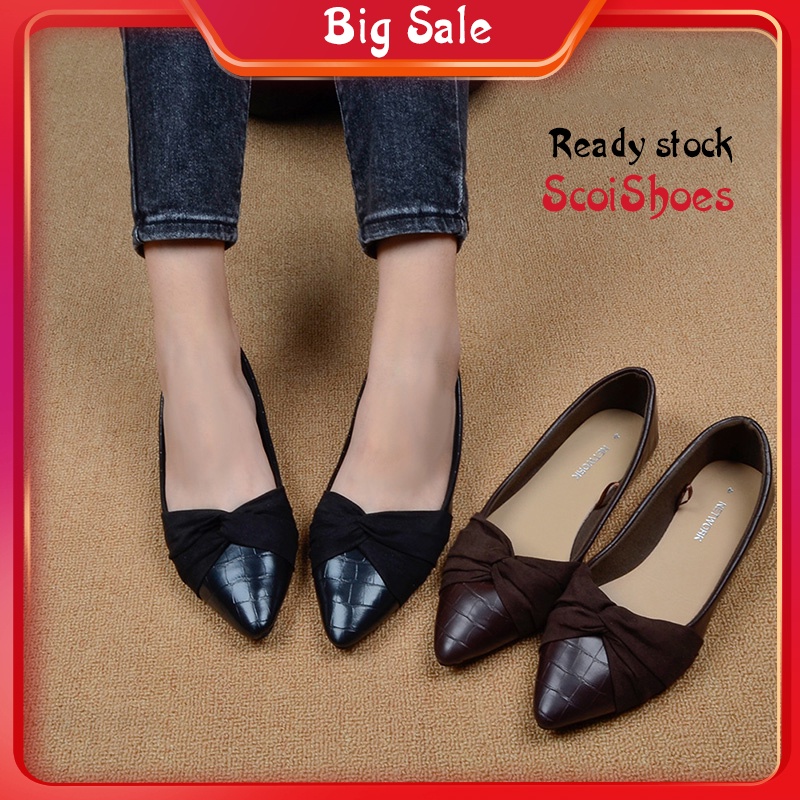 Sepatu Flat Wanita Yang Diimpor Dengan Ujung Runcing Busur Ballet Flat - Scoi Shoes
