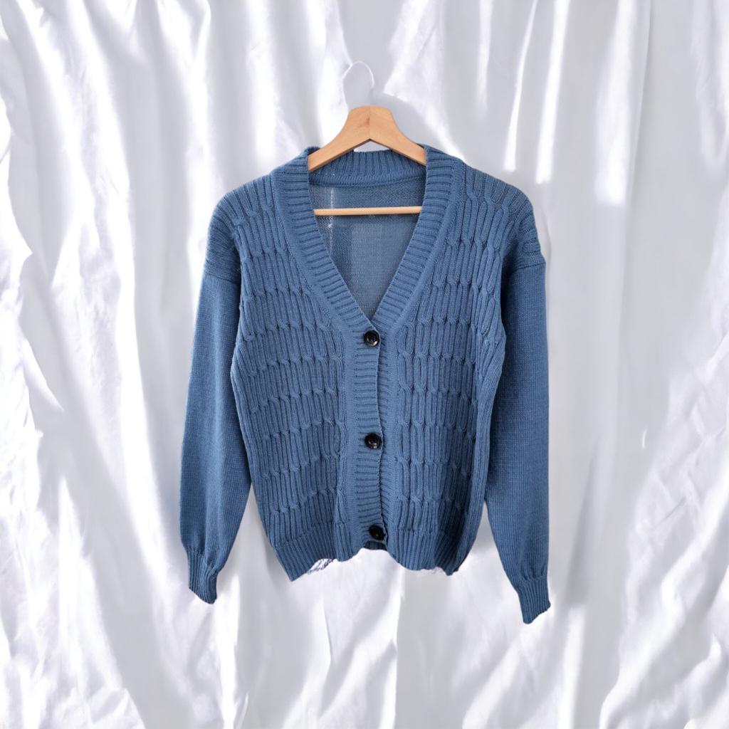 SWEATER KARDIGAN WANITA BAHAN RAJUT MOTIF CABLE OUTHER