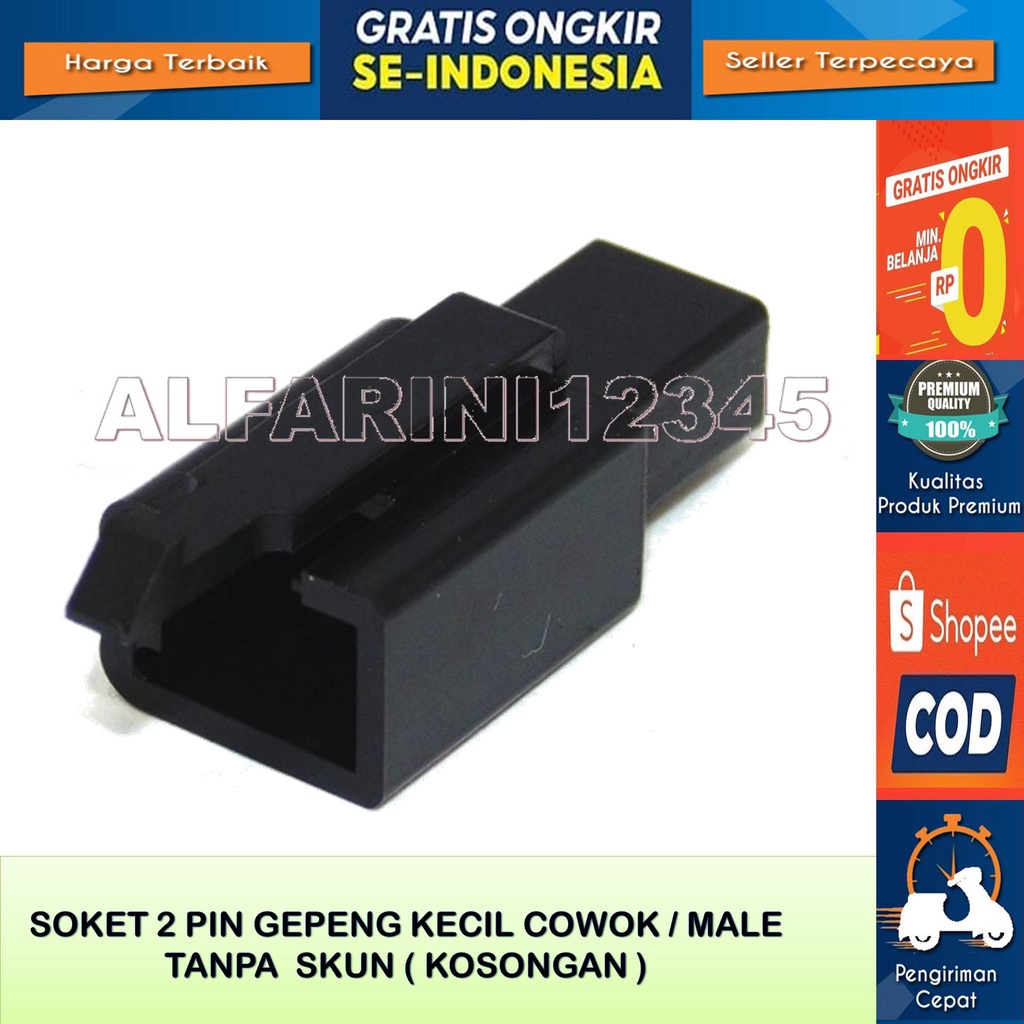 Soket Kabel Gepeng 2 Pin kecil Cowo Male Original Tanpa Skun Warna Hitam Bahan Nylon Tahan Panas Bua