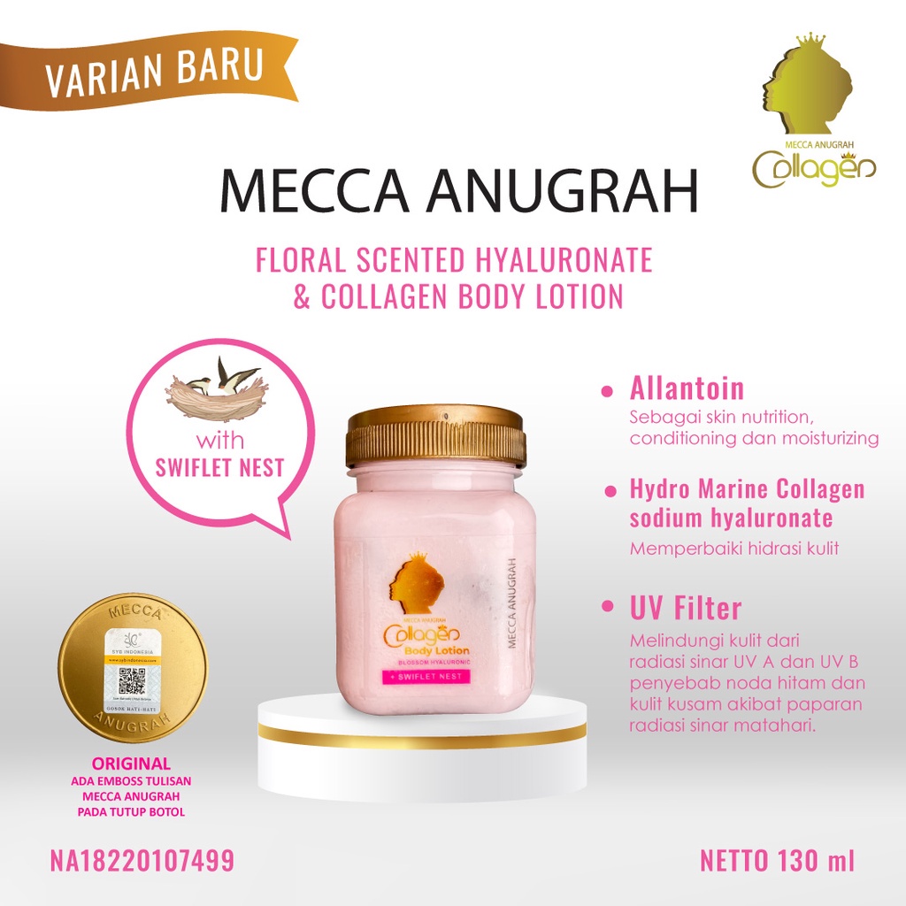 [MECCA DENGAN BARCODE | 150ML] [BPOM] Mecca Anugrah Collagen Body Lotion by SYB 150ML Original 100% | Swiflet Nest Sarang_Cerianti