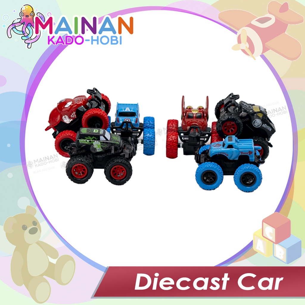 HADIAH ULANG TAHUN MAINAN ANAK DIECAST MOBIL STUNT RACING CAR KARAKTER SUPERHERO