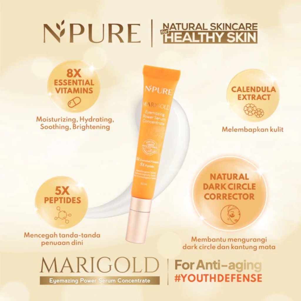 N'PURE Marigold (Deep-Cleanse Facial Wash 100ml, Clearing Petal Toner 120ml, Elixir Triphase Serum 40ml, Memory Bounce Moisturizer 30g, Eyemazing Power Serum Concentrate 20ml, Sheet Mask Youth Defense) NPURE