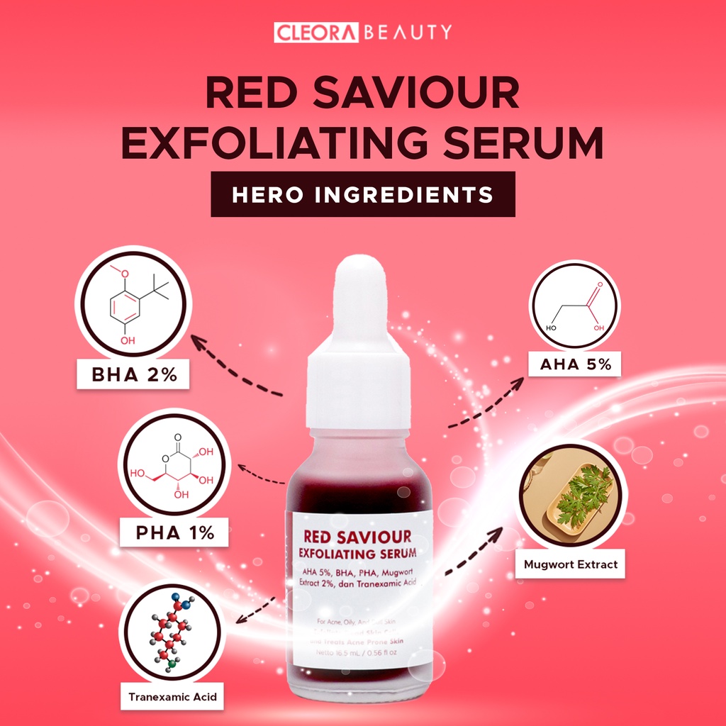 Cleora Red Saviour Exfoliating Serum Peeling Eksfoliasi Wajah Wanita Pria untuk Mengangkat Sel kulit Mati With AHA BHA PHA Acne Jerawat