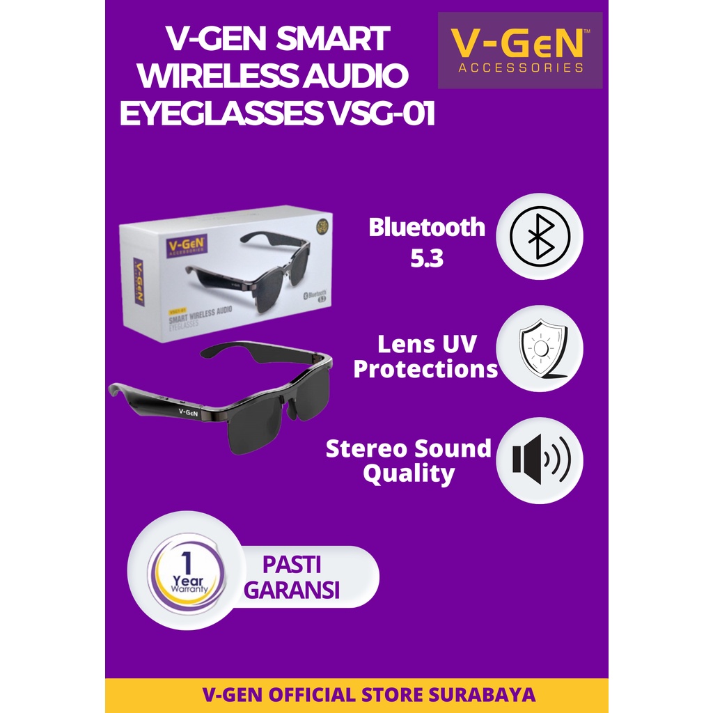 Smart Wireless Audio Eyeglasses V-GeN VSG1-01 Kacamata Pintar V-GeN