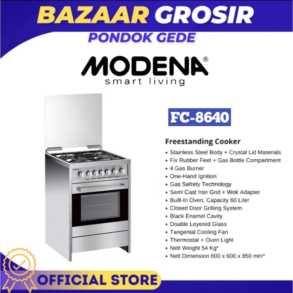 KOMPOR FRESTANDING MODENA FC-8640 / FC8640 KOMPOR STANDING COOKER 60CM