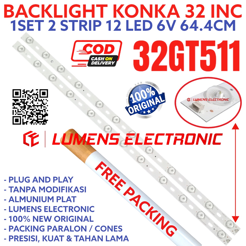 BACKLIGHT TV LED KONKA 32 INC 32GT511 LAMPU BL 12K 6V 32GT 511 12 KANCING 12LED 6 VOLT 32INCH 32INC 