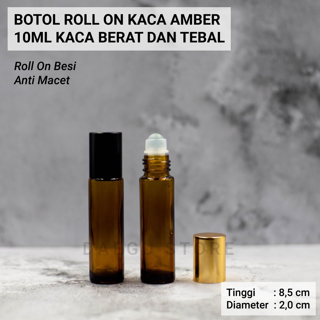 Botol Roll On 10ml Kaca TEBAL BERAT Amber Coklat Parfum Essential Oil