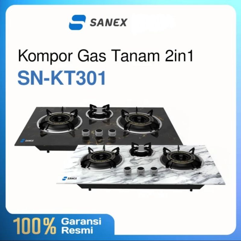 Sanex Kompor Gas Kaca 3 Tungku 2in1 (Tanam/Meja) MARBLE Series