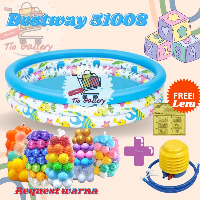 Kolam Renang Anak dan Bayi Bestway 51008 uk 102 x 25cm - Paket Kolam Mandi Bola Free Lem