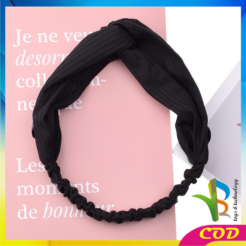 RB-C63 Bando Korea Wanita Motif Garis Salur Karet Elastis Dengan Kancing Pengait Masker / Headband Bendo Aksesoris Rambut Fashion Wanita Import