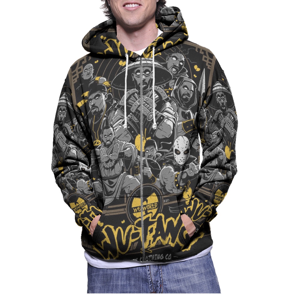 Jaket Hoodie Wutang Clan Hip Hop Hoodie Fullprint Zipper Casual Unisex Bahan Polyester Jersey Hoodie