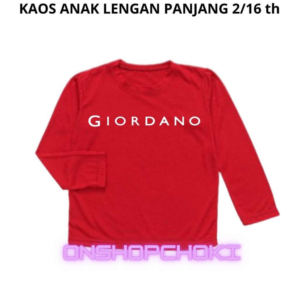 Kaos Anak Lengan Panjang Gambar GIARNO Unisex Cowok Cewek Usia 2-16th Bahan Halus Nyaman Untuk Dipakai